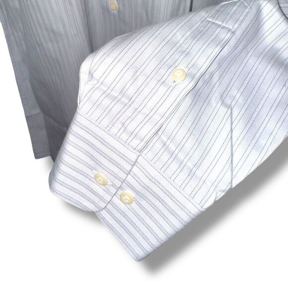 David Donahue White & Gray Striped Dress Shirt Size L 16.5 34/35 - Picture 6 of 8
